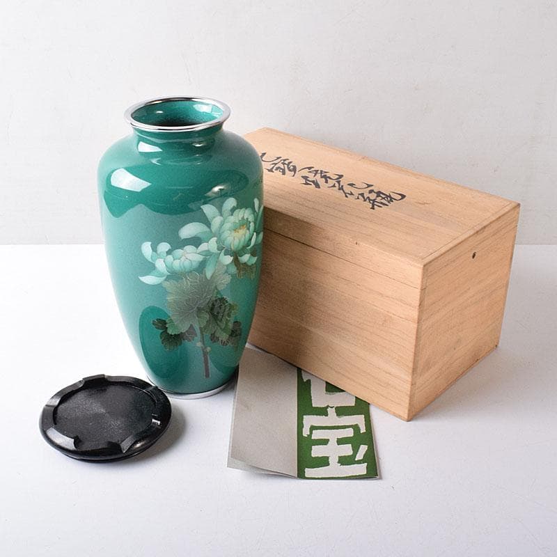 七宝焼　諸官庁御用達　野口製作所　花文　花瓶　共箱　M　R8356