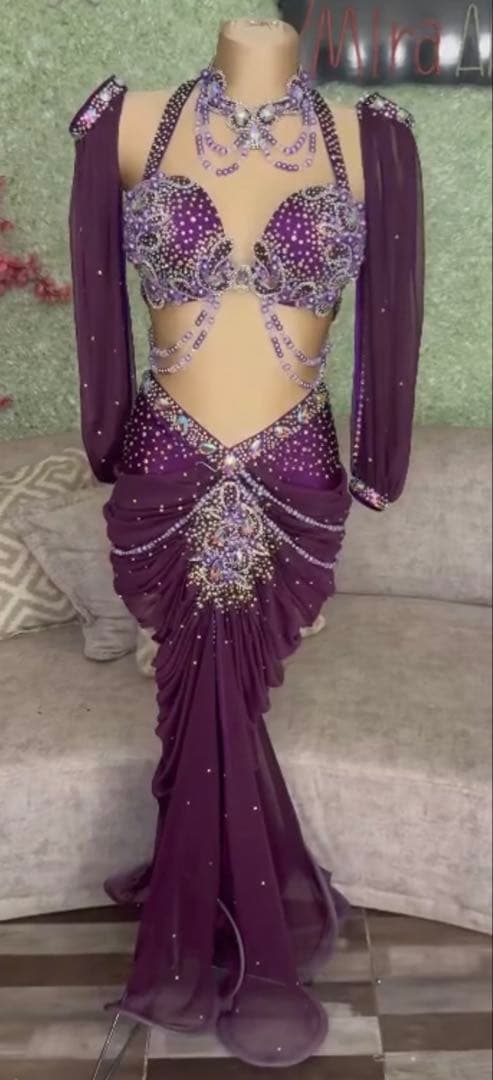 パープルビーズ装飾ベリーダンス衣装