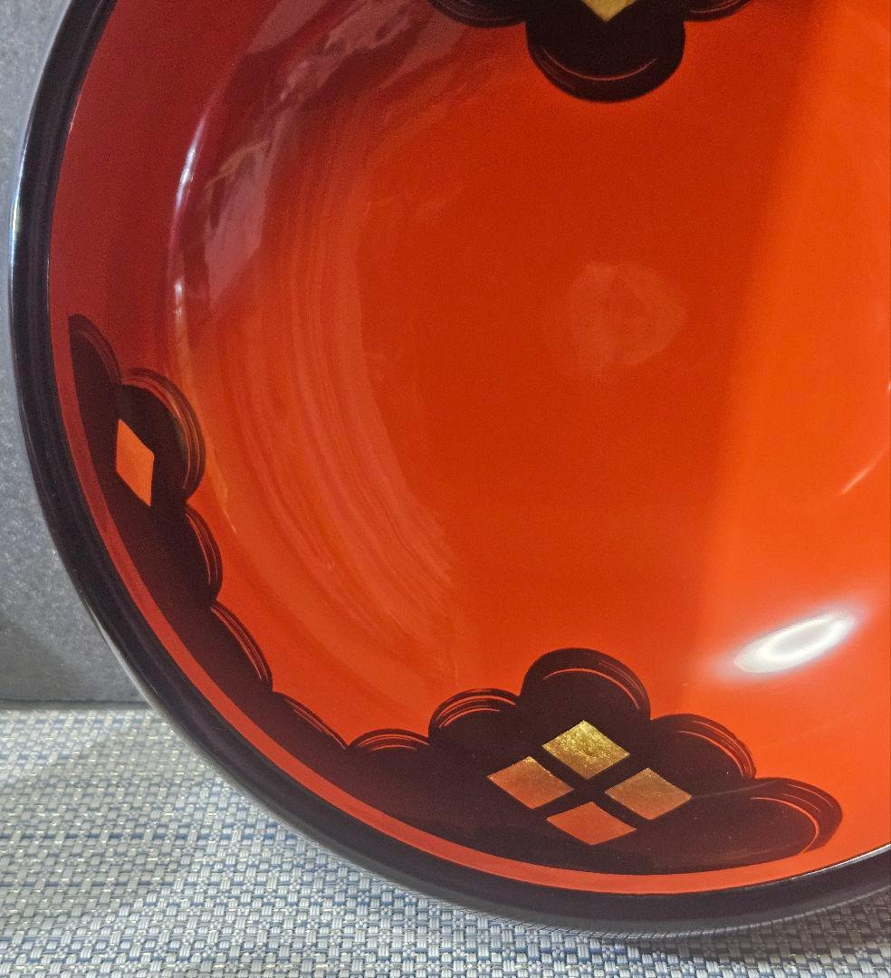 秀衡塗り　丸三漆器製　漆塗り　朱黒漆塗 金彩菱文様　菓子鉢　菓子器　盛鉢　茶道具