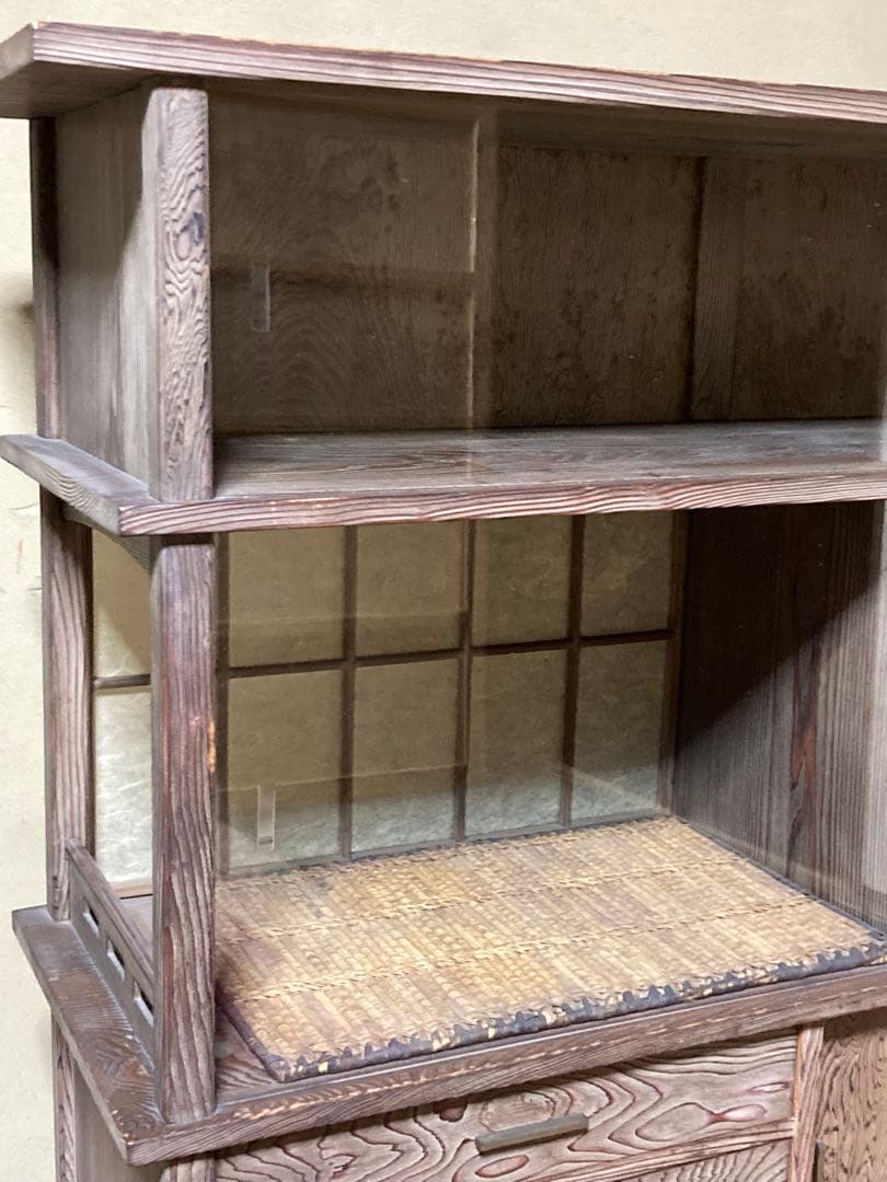 【神代杉】 骨董 アンティーク 飾り棚 茶箪笥 水屋 古民具 天板一枚板