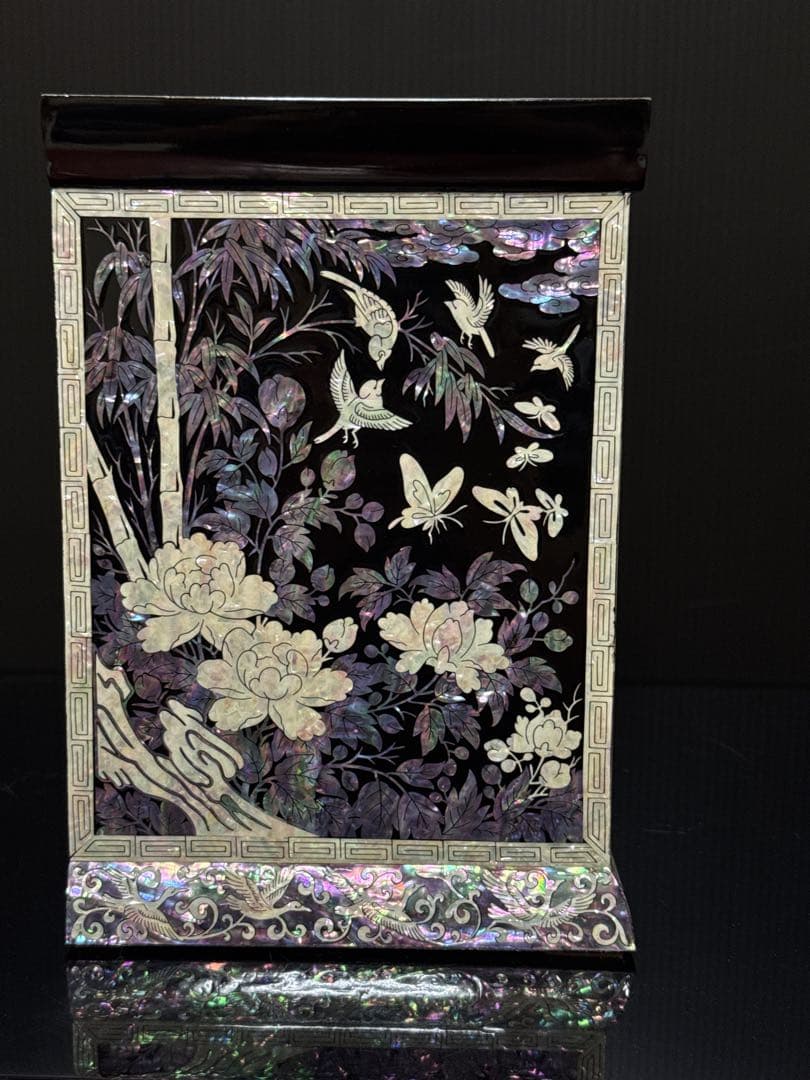 極上 成官鎬印 細密彫刻 螺鈿 華鳥図 宝石箱 小箱 ジュエリーボックス