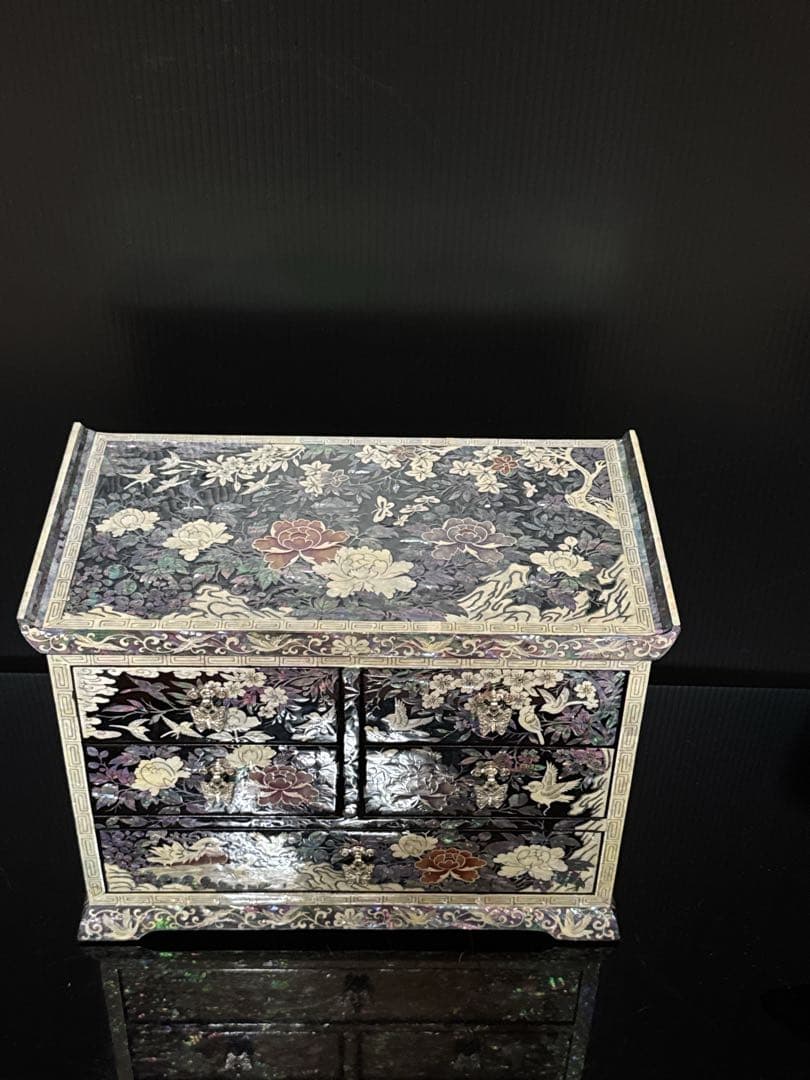 極上 成官鎬印 細密彫刻 螺鈿 華鳥図 宝石箱 小箱 ジュエリーボックス