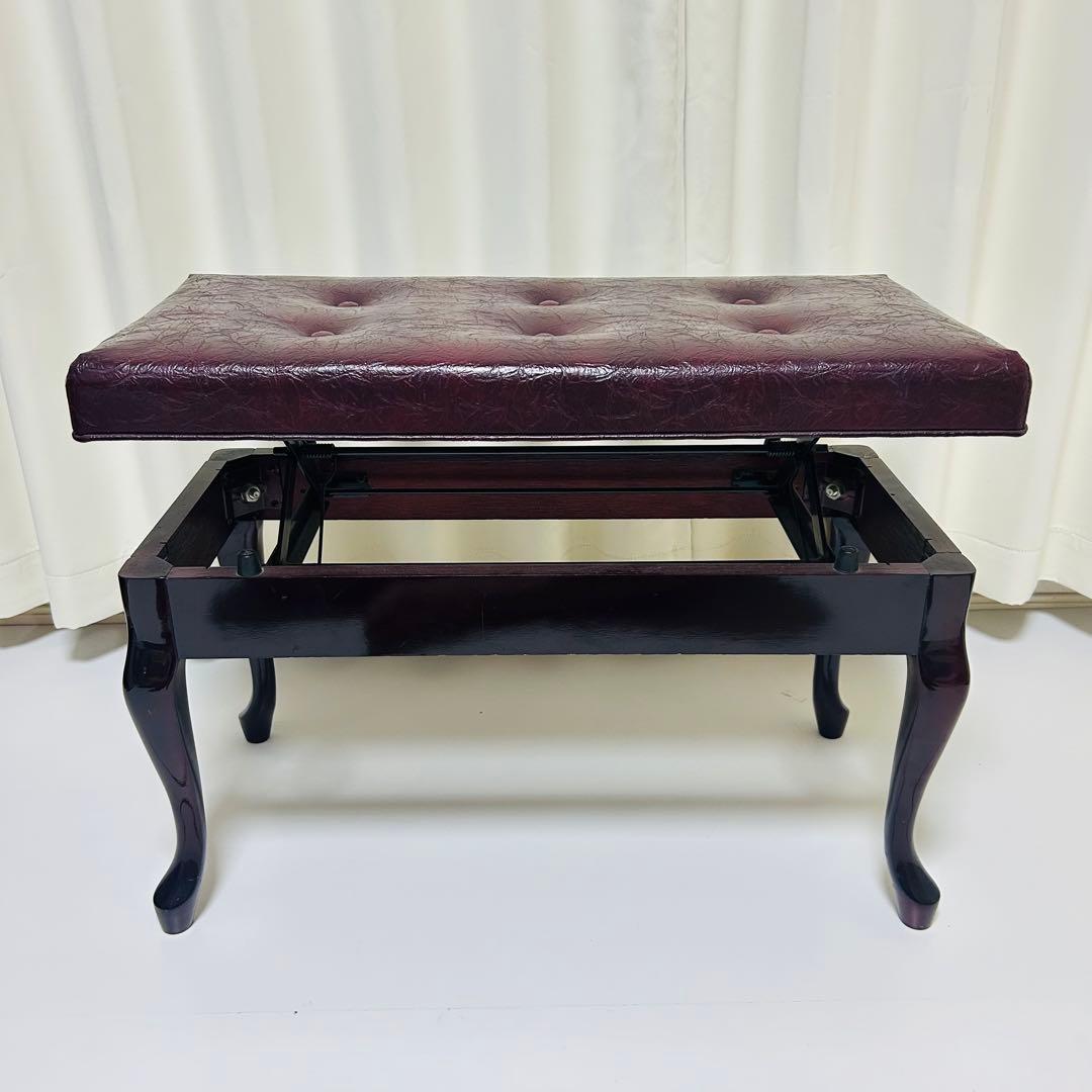 【美品】ピアノ椅子 高低自在椅子 椅子 ベンチ 猫脚 ワインレッド 赤