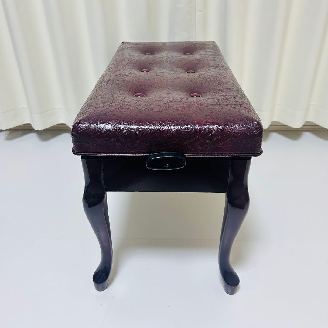 【美品】ピアノ椅子 高低自在椅子 椅子 ベンチ 猫脚 ワインレッド 赤