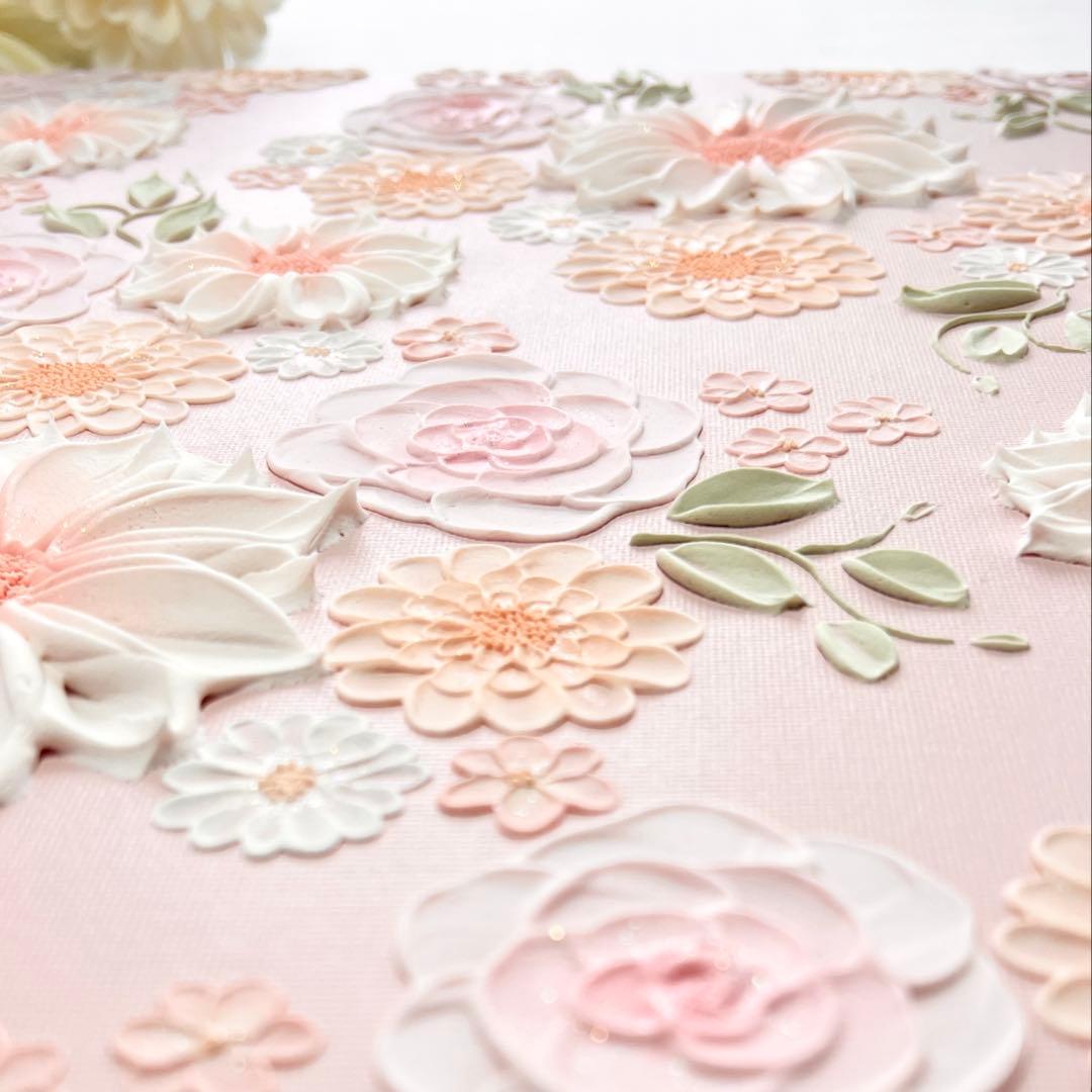 テクスチャーアート　絵画　インテリアアート　花　立体　絵　北欧インテリア　花の絵