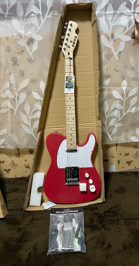 PEOZ レッド エレキギター テレキャスタータイプ
