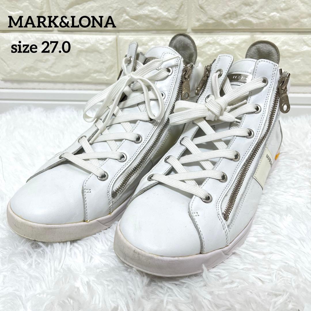 マーク&ロナ ハイカット ダブルジップ スニーカー ビブラムソール 27.0 白