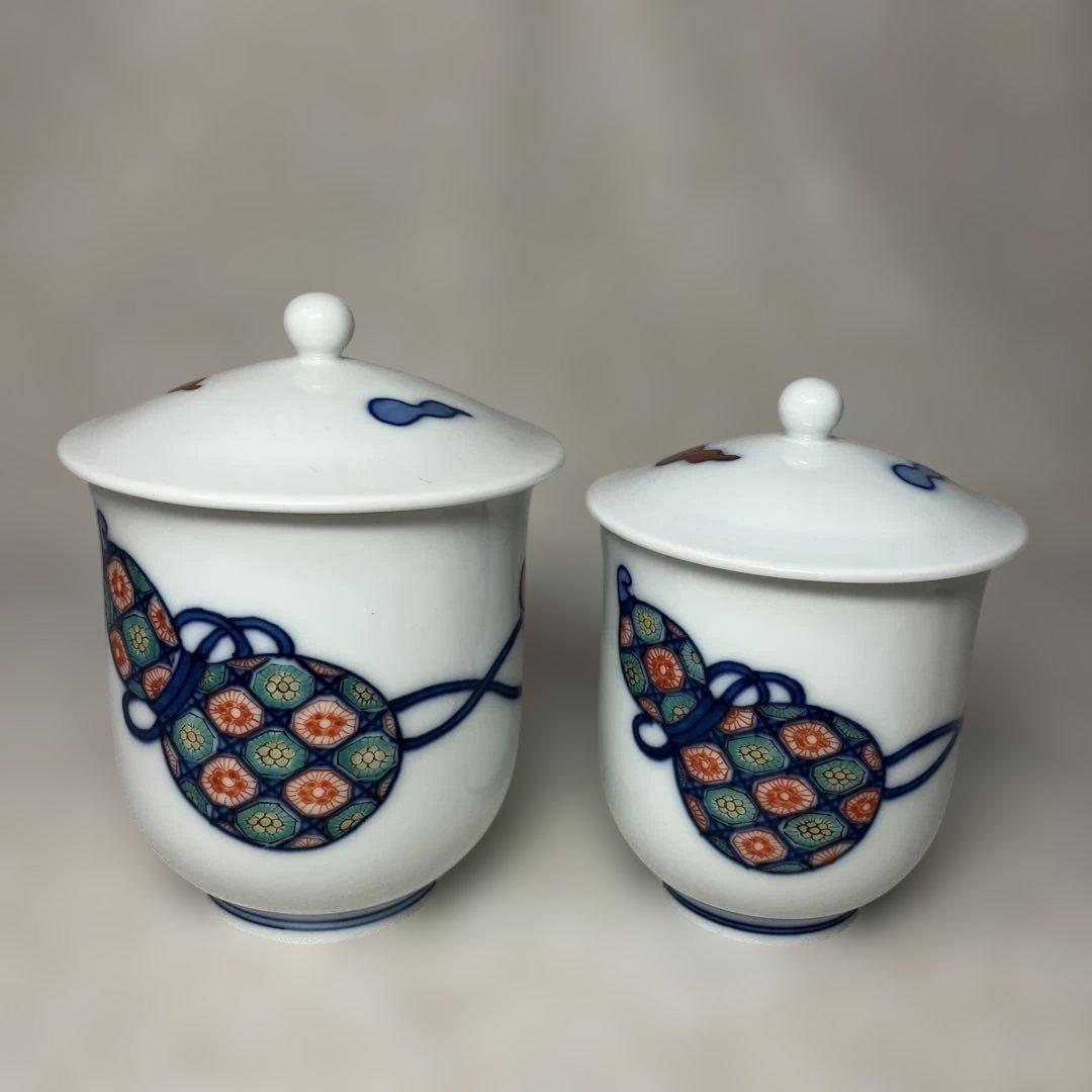 十四代　酒井田柿右衛門　染錦　瓢文　湯呑　共箱