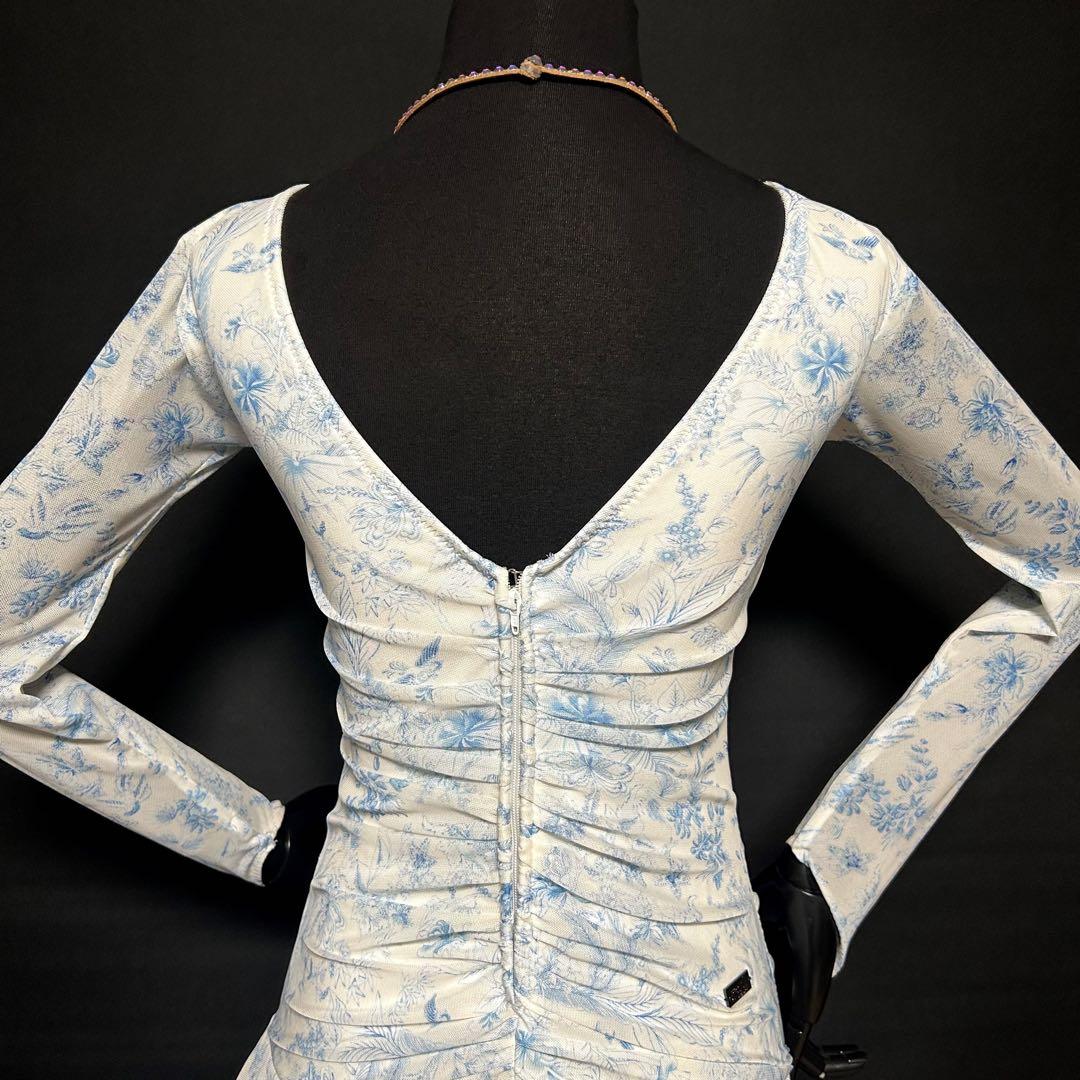 社交ダンス★ジャンティドレス★ホワイト&ライトブルー花柄★サイズL★新品未使用品