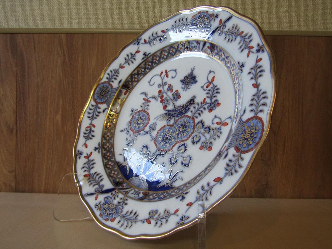 サ*ナ様 マイセン　カラーオニオン　アンティーク 花と鳥の装飾プレート　希少品