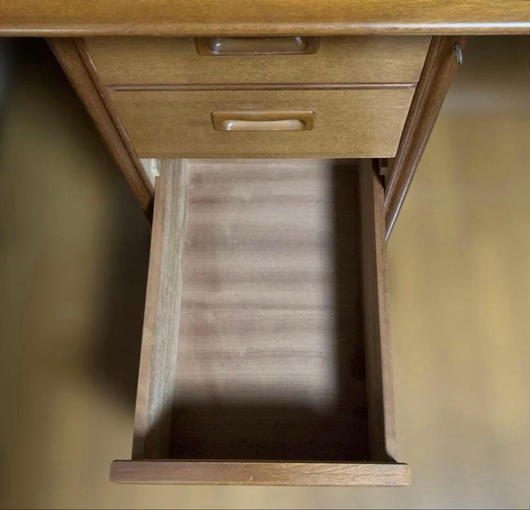 【昭和レトロ】木製 書斎机 両袖引き出し付き アンティーク デスク