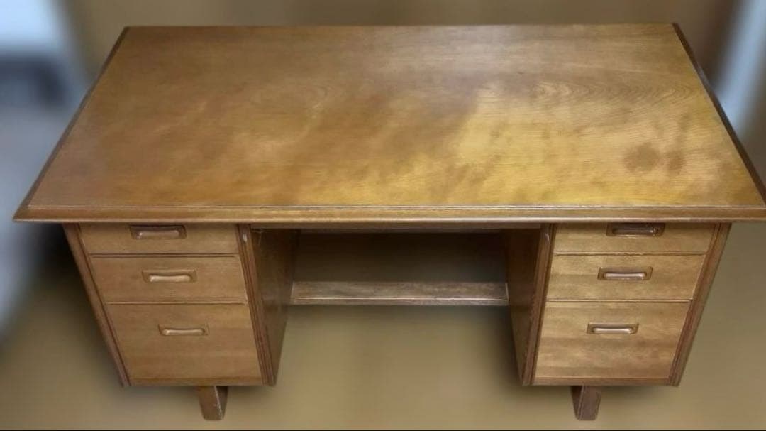 【昭和レトロ】木製 書斎机 両袖引き出し付き アンティーク デスク