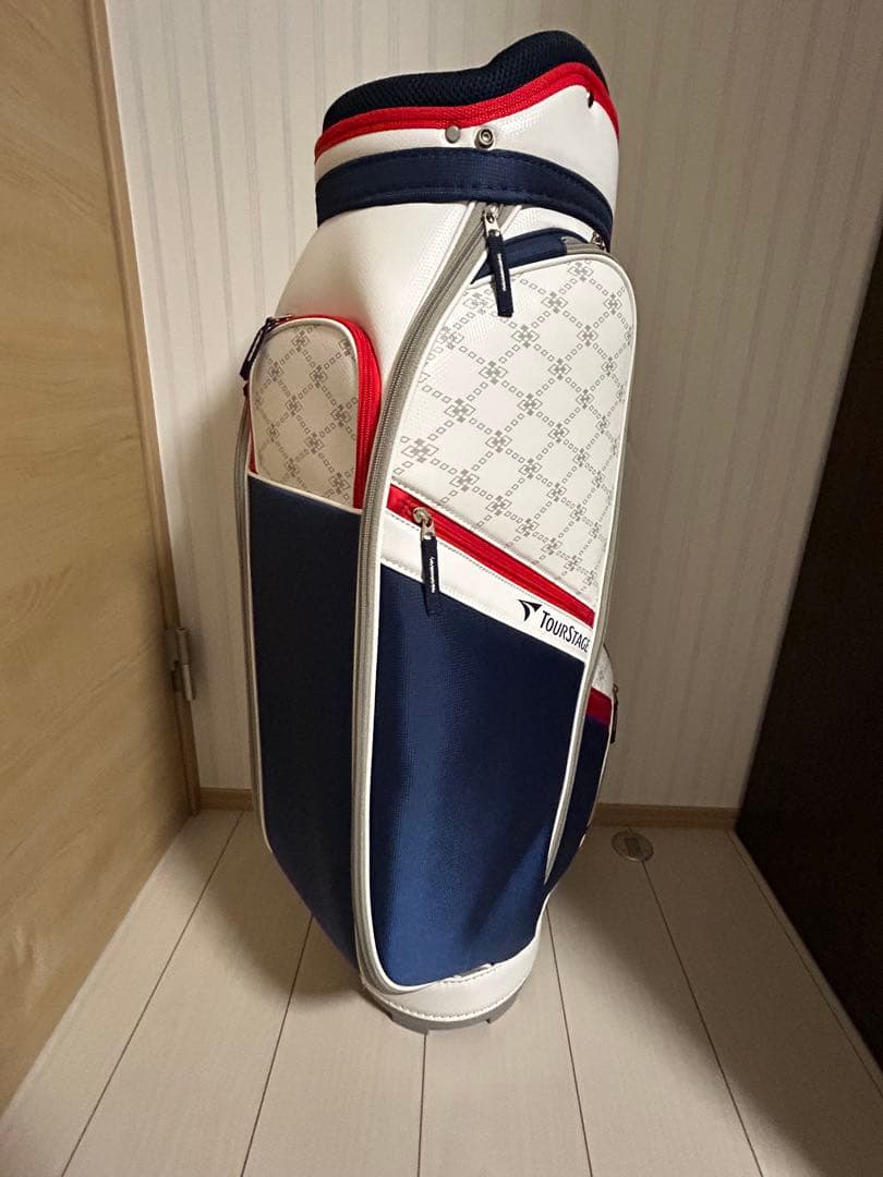 TOUR STAGE キャディバッグ ホワイト/ネイビー/レッド