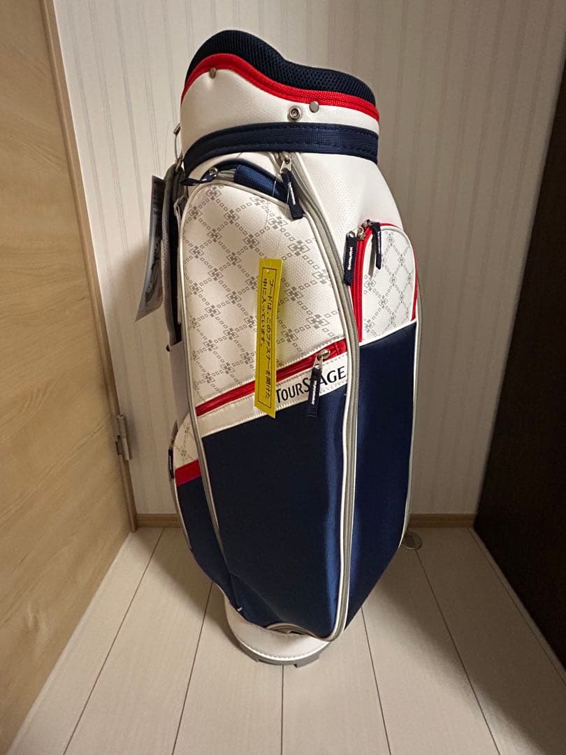 TOUR STAGE キャディバッグ ホワイト/ネイビー/レッド