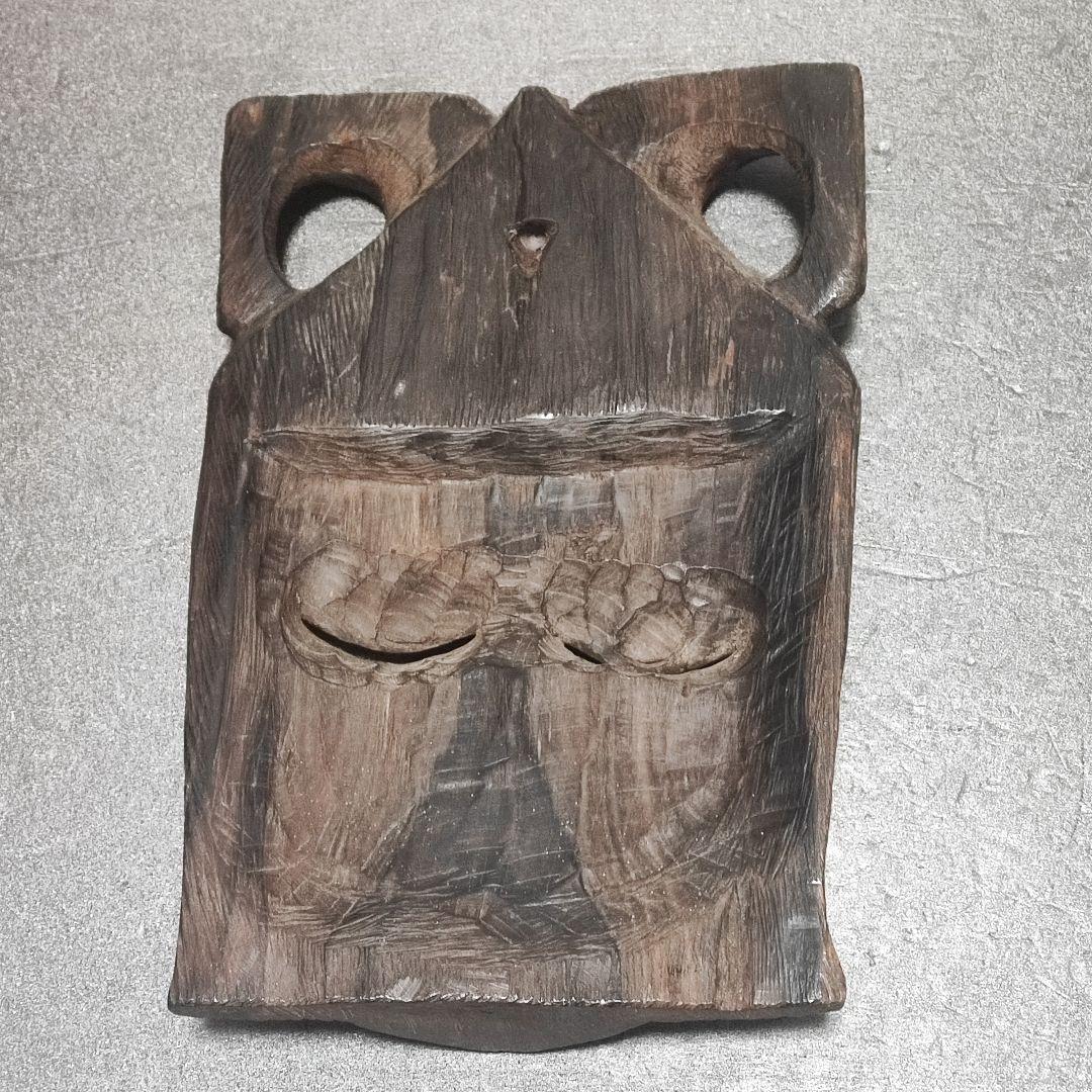 アフリカ　セネガル　木彫 お面 マスク　黒檀　エボニー　祭祀　王冠　壁掛け古美術