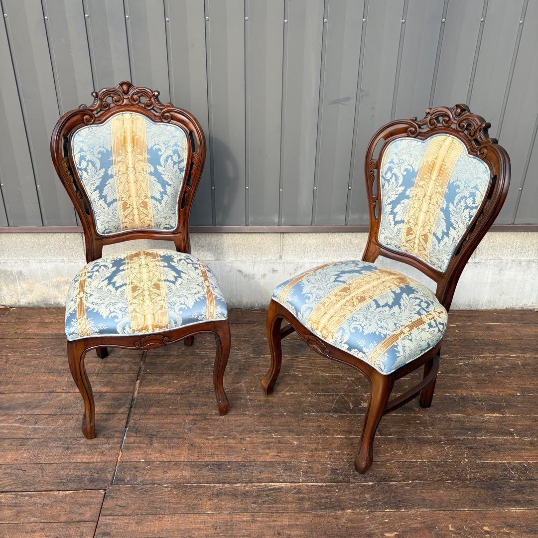 ②ビクトリアン装飾 花柄 木製ダイニングチェア 姫系 イタリア家具 アンティーク