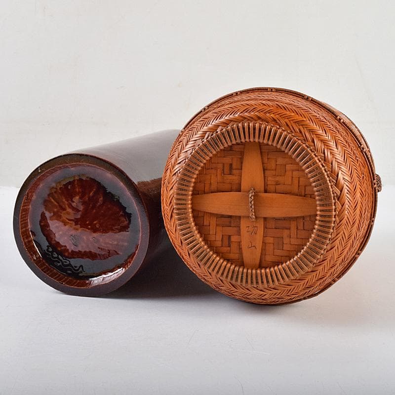 茶道具　江南市無形文化財　瀬邉功山作　綾網代編花入籠　共布共箱　V　R9491B