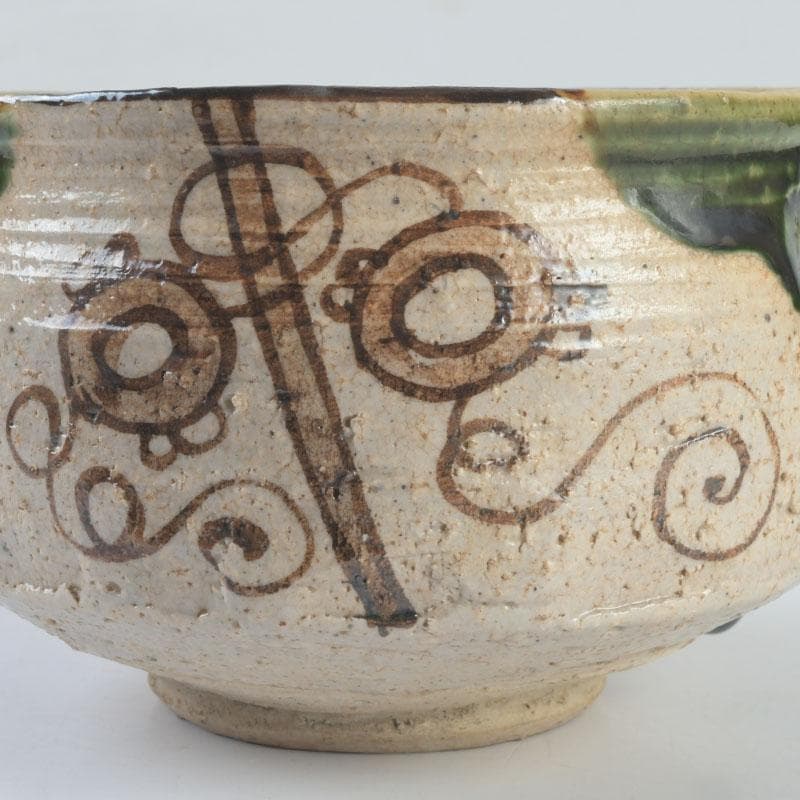 茶道具　人間国宝　荒川豊蔵作　織部　茶碗　共箱　V　9619