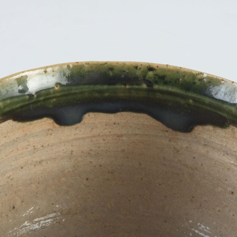 茶道具　人間国宝　荒川豊蔵作　織部　茶碗　共箱　V　9619