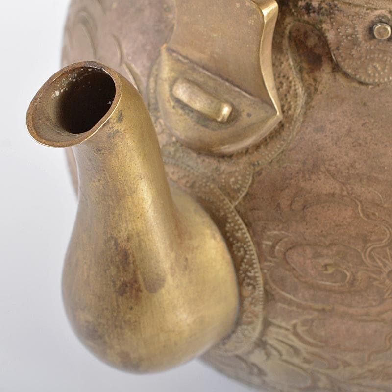 煎茶道具　黄銅　いぶし銀　彫金雲龍刻　湯沸し　薬缶　時代箱付　H　R6180B