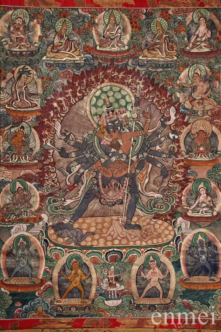 中国古美術・チベット・真皮唐卡・勝楽金剛仏像・純手描き・纯天然鉱物顔料・風水開運