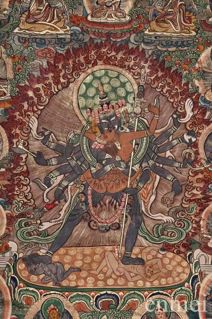 中国古美術・チベット・真皮唐卡・勝楽金剛仏像・純手描き・纯天然鉱物顔料・風水開運