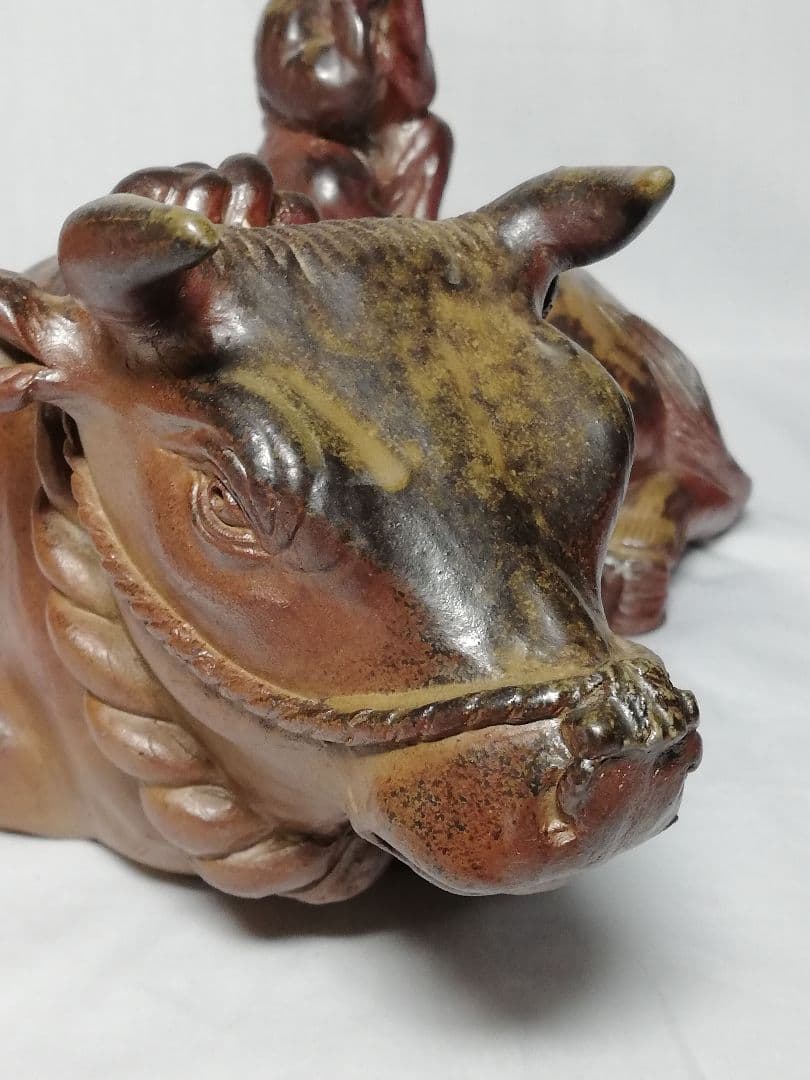 小野田瑞穂 備前焼 干支置物「丑」 共箱栞 縁起物 牛 丑年 工芸品 細工物