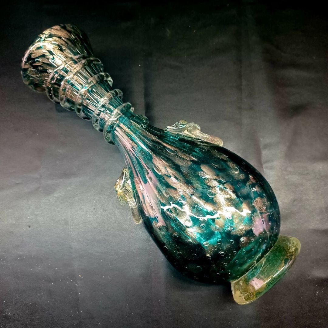 MURANO ムラノ 金彩 エメラルドグリーン ライオン モチーフ 装飾 花器