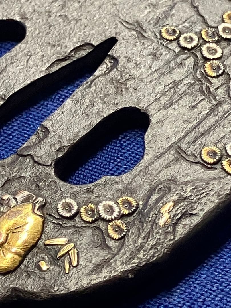 鍔　大刀鍔　日本刀　時代物　金銀象嵌　太公望　武具　刀