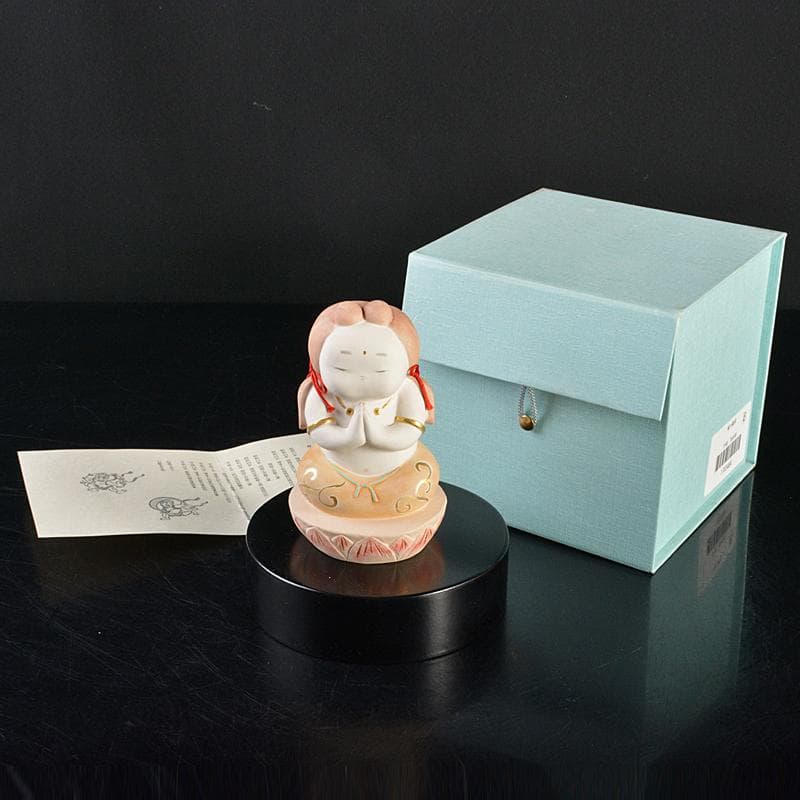 博多人形　人形師　二代戸畑茂四郎作　福々観音　置物　台付　V　R7113