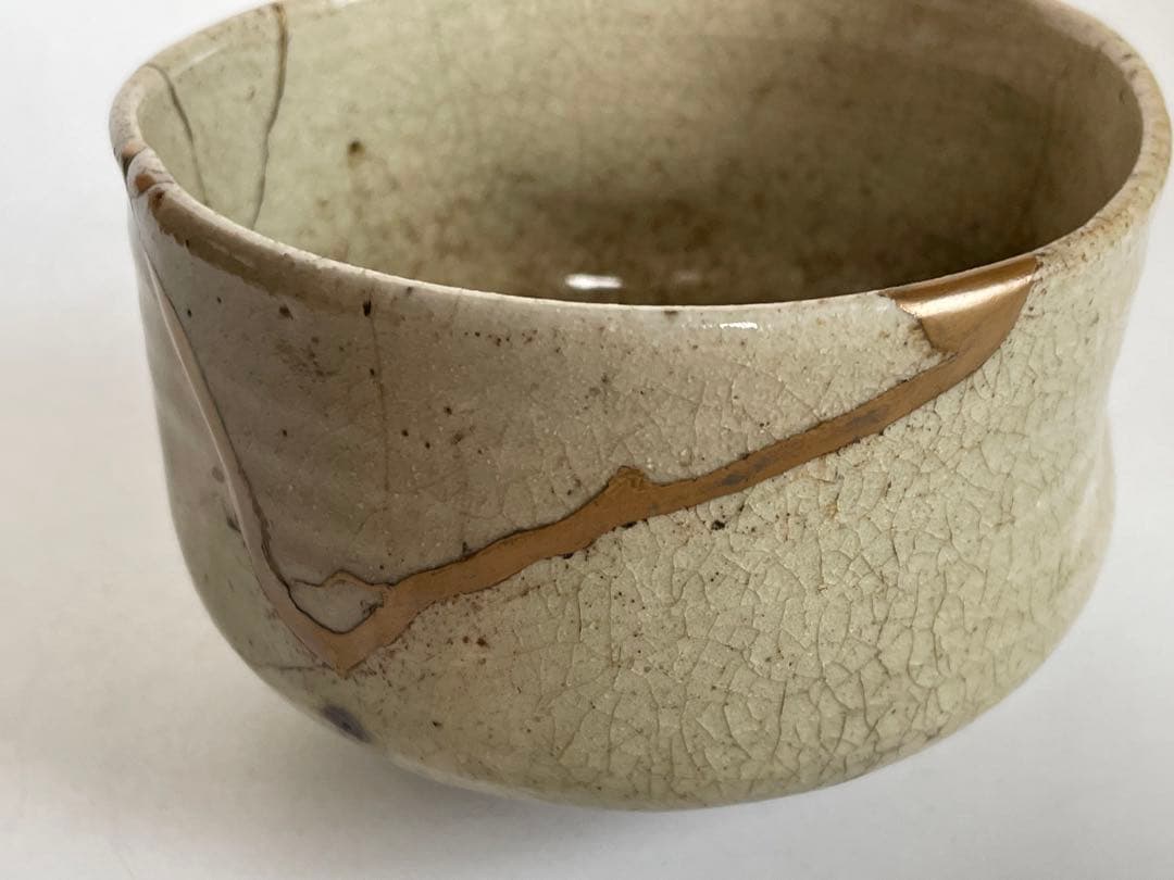 骨董　アンティーク　黄瀬戸　茶碗　金継ぎ　御深井焼　共箱　銘雨後