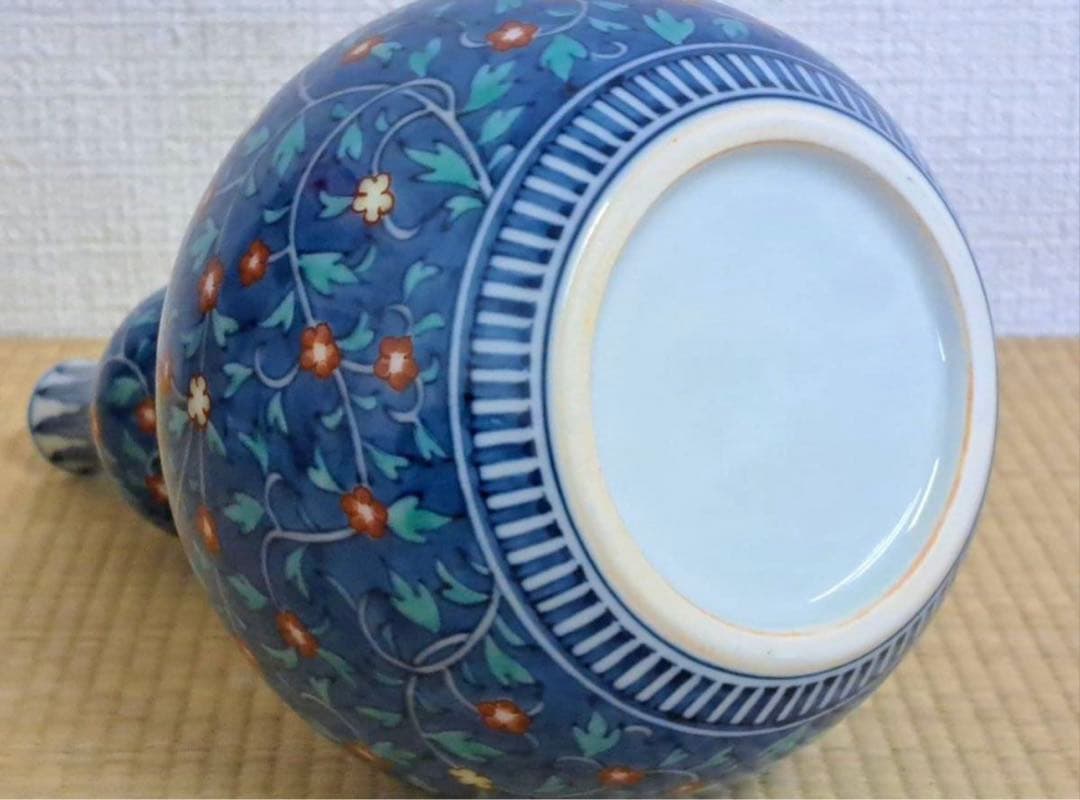 人間国宝 十三代 今泉今右衛門 本人作 色鍋島更紗文瓢瓶 共箱 真作保証