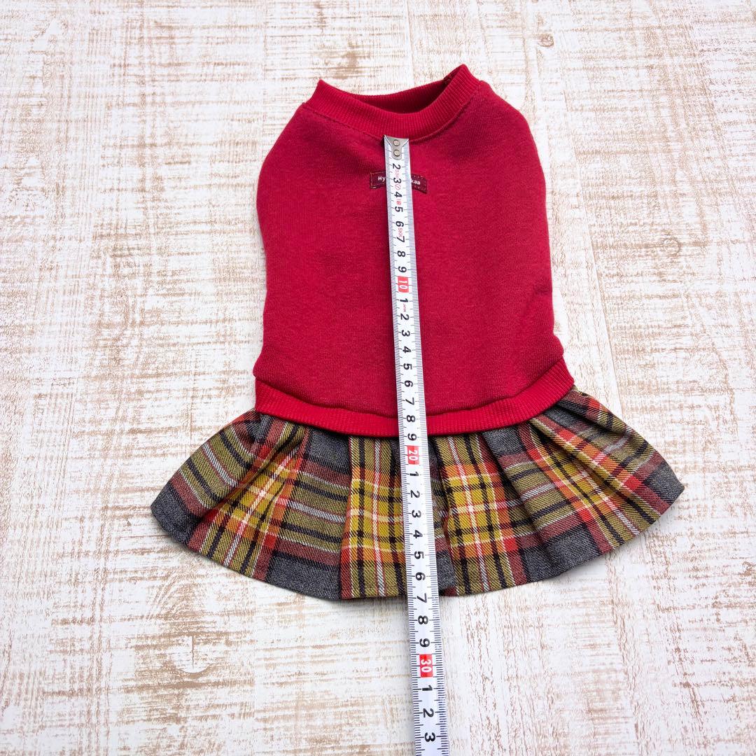 【オーダーページ】犬服　赤ニット×グレーオレンジチェックツーピース