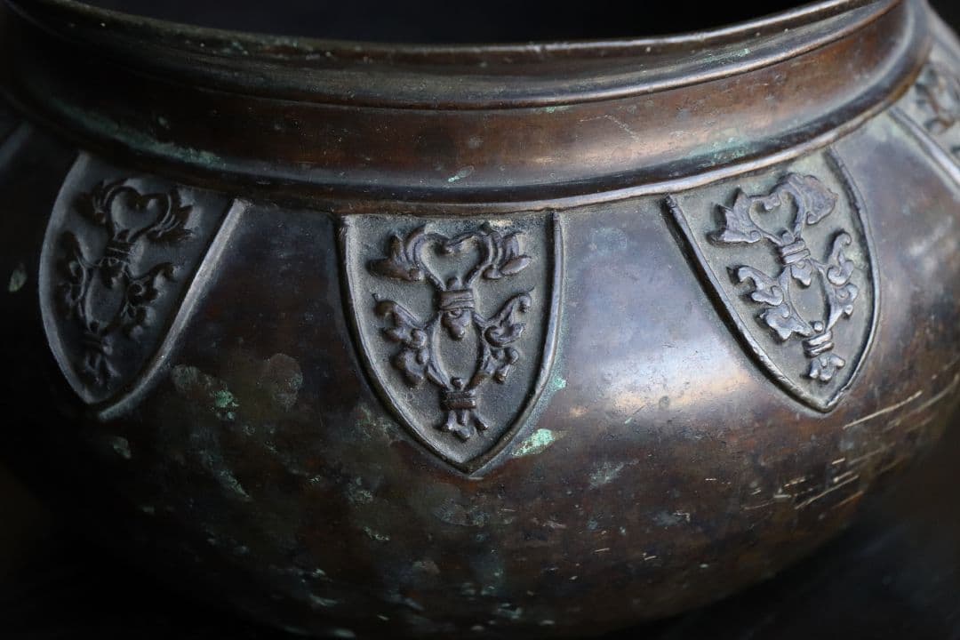 龍文堂 古銅 建水 こぼし 茶道具 煎茶 蝋型鋳造 中国 銅製 時代【MA461