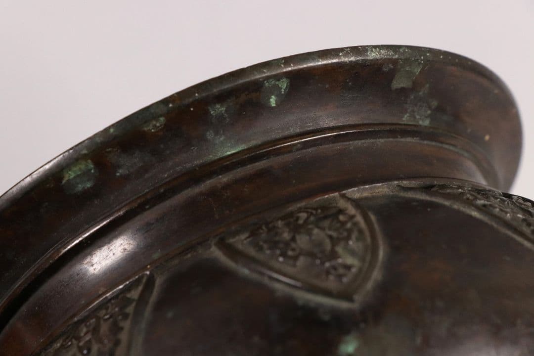 龍文堂 古銅 建水 こぼし 茶道具 煎茶 蝋型鋳造 中国 銅製 時代【MA461