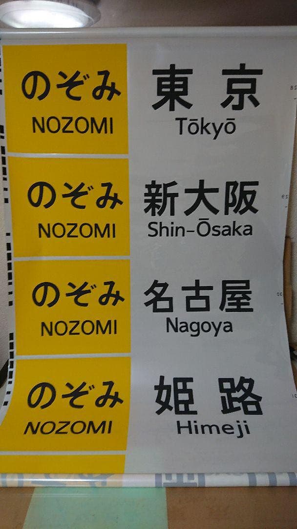 東海道・山陽新幹線 700系 方向幕 行先表示器字幕 のぞみ JR東海