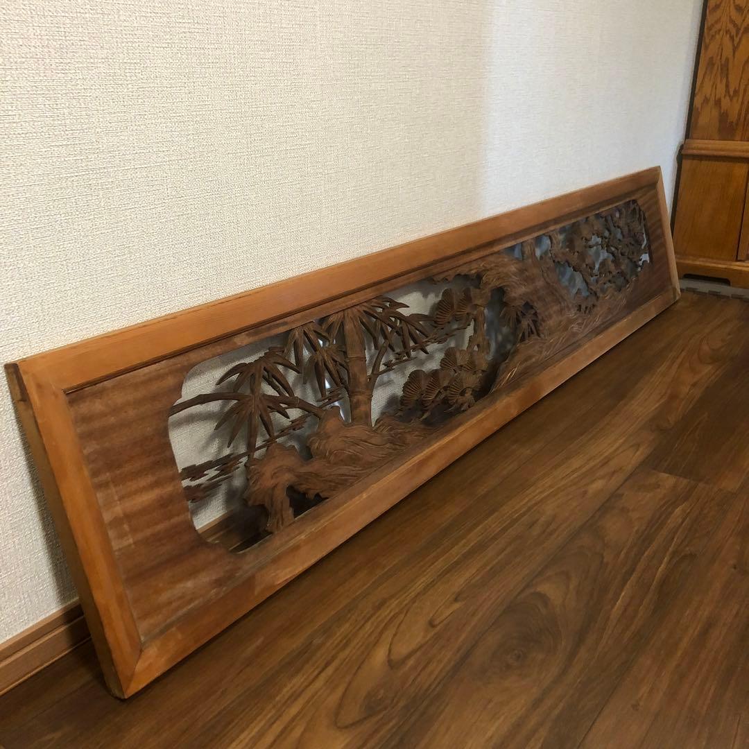 欄間　ガラス付き　和室　アンティーク　コレクション　古民家　オブジェ　木彫り