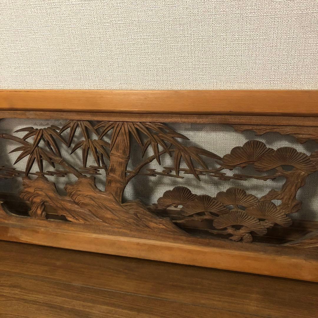 欄間　ガラス付き　和室　アンティーク　コレクション　古民家　オブジェ　木彫り