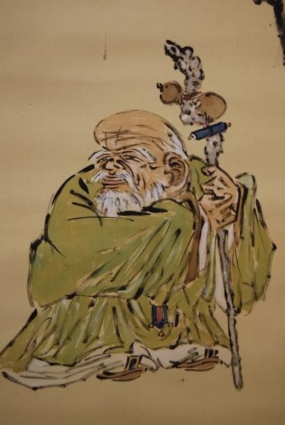 真作/池田寒山/寿老人図/布袋屋掛軸HB-383