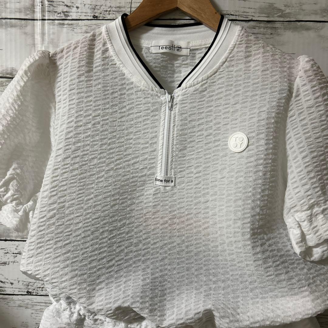 レディースゴルフウェアセットアップ　ショートパンツ　Lサイズ ホワイト／ブラック