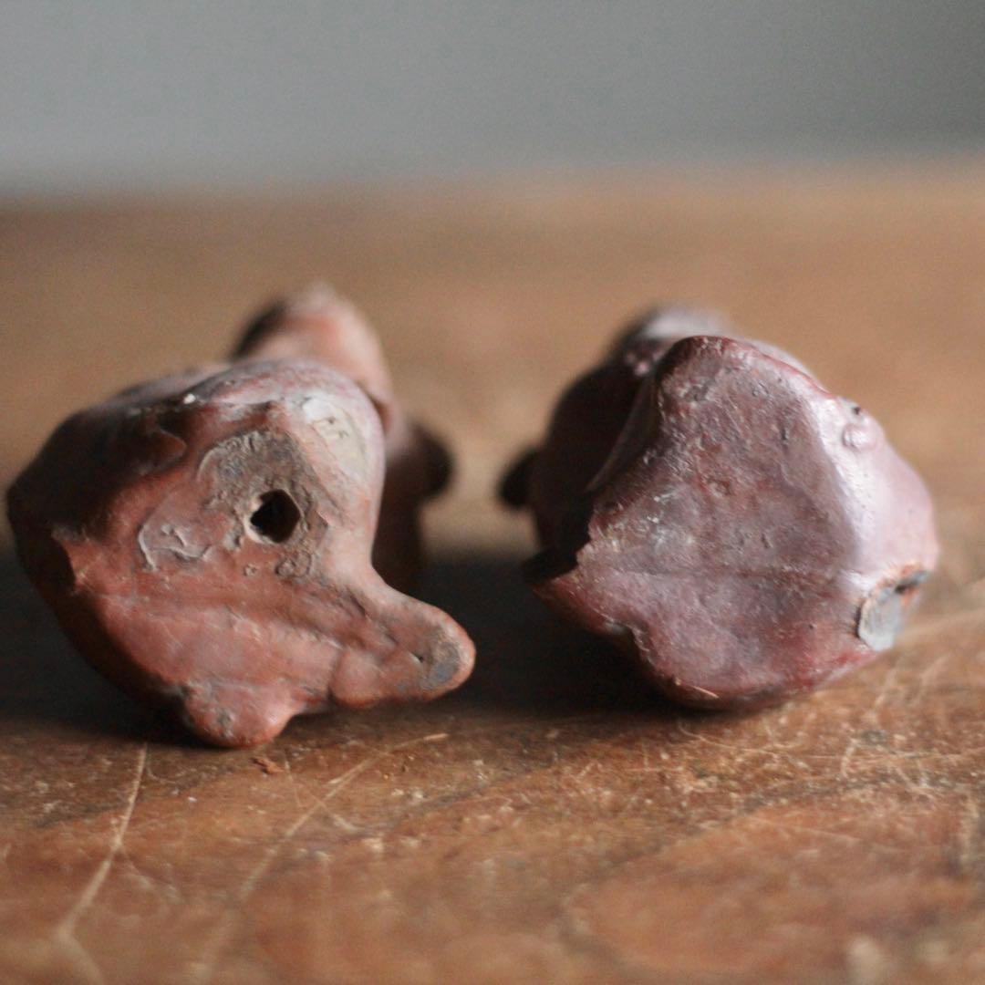 獅子と狛犬 陶人形 備前焼 古道具 アンティーク オブジェ