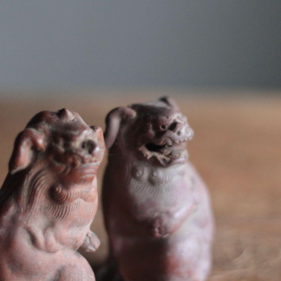 獅子と狛犬 陶人形 備前焼 古道具 アンティーク オブジェ