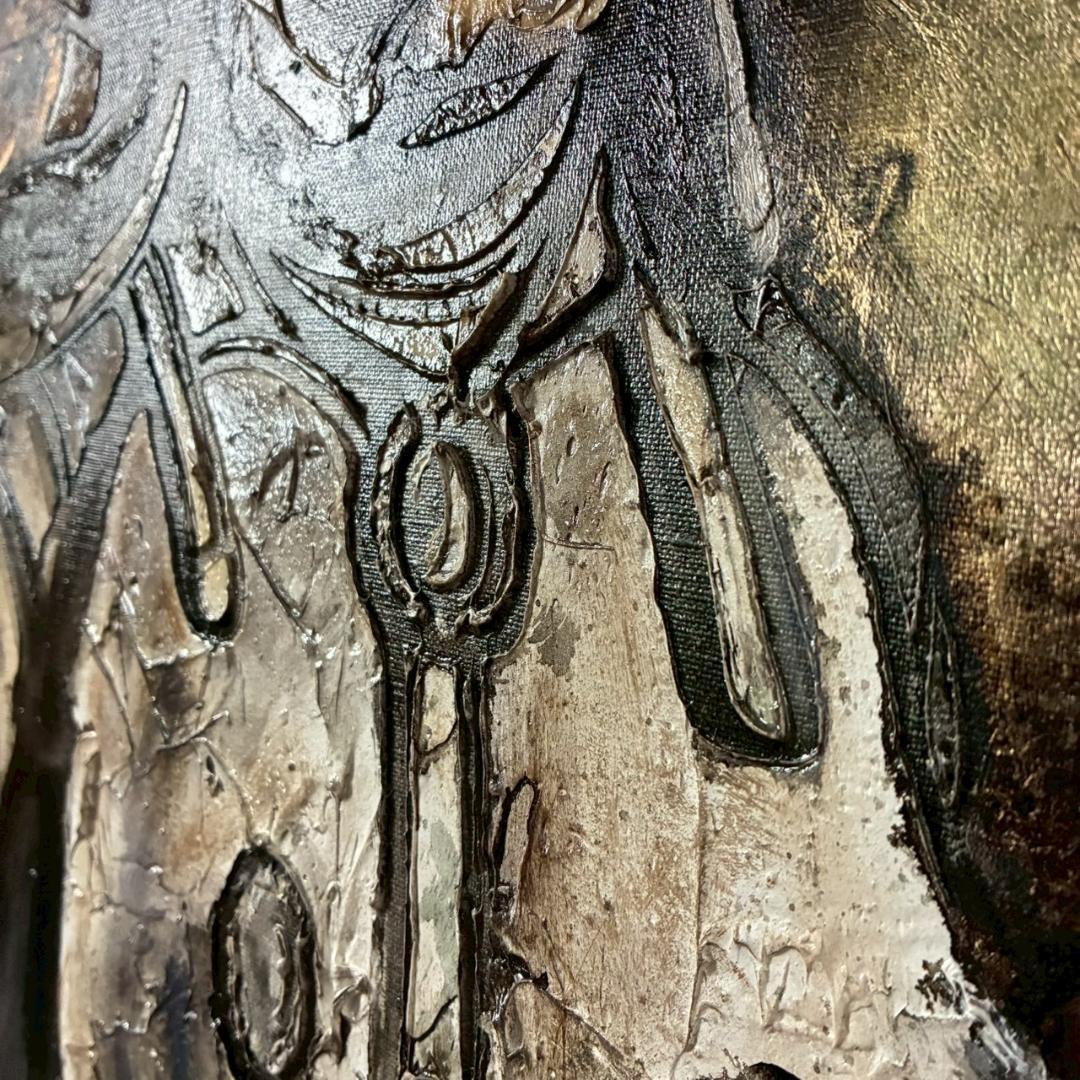 美品 佐々木英夫「持国天 立像 戎壇堂」油彩 大作 1988年作 銀箔仕様 仏像