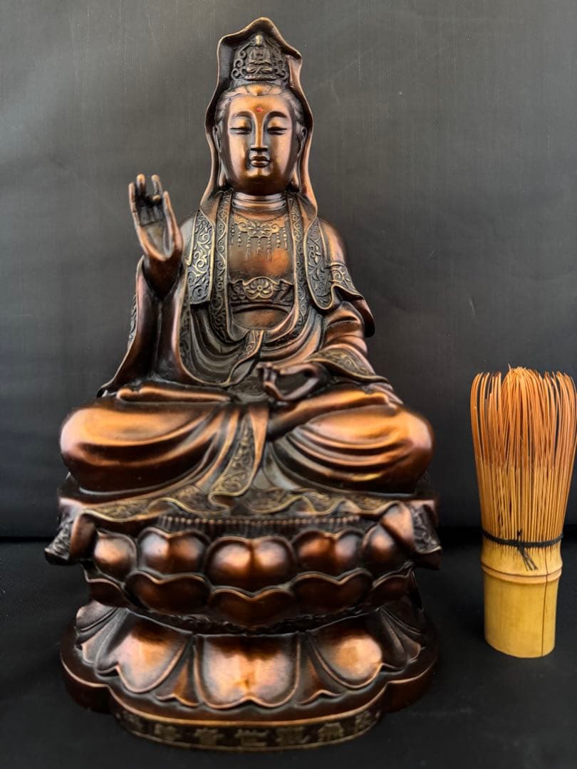 観音 菩薩 銅製 仏像 彫刻 置物 開運 風水 骨董　インテリア　アンティーク