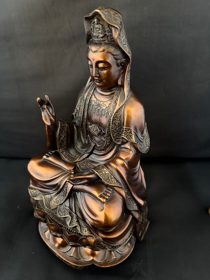 観音 菩薩 銅製 仏像 彫刻 置物 開運 風水 骨董　インテリア　アンティーク