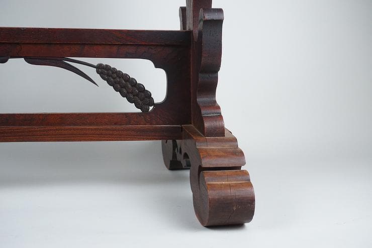 時代木彫刀掛け　稲穂透かし五本掛け　日本刀飾り台