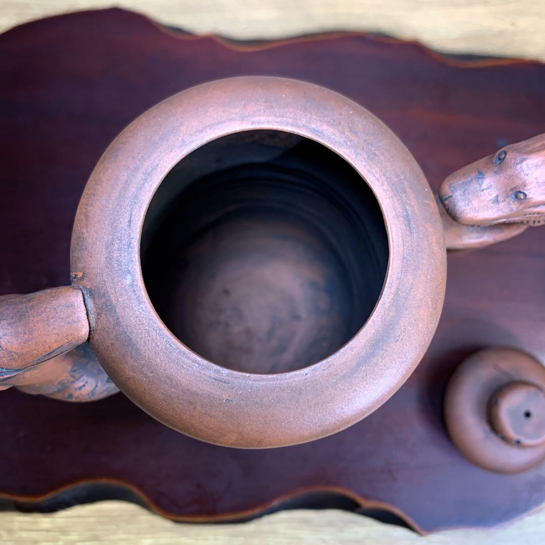 希少品　中国古美術品　茶器　宜興紫砂　陶器　急須　茶壺　お猪口付き　鳳凰　龍