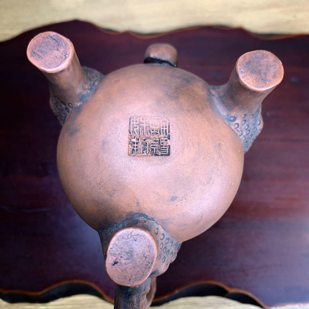 希少品　中国古美術品　茶器　宜興紫砂　陶器　急須　茶壺　お猪口付き　鳳凰　龍