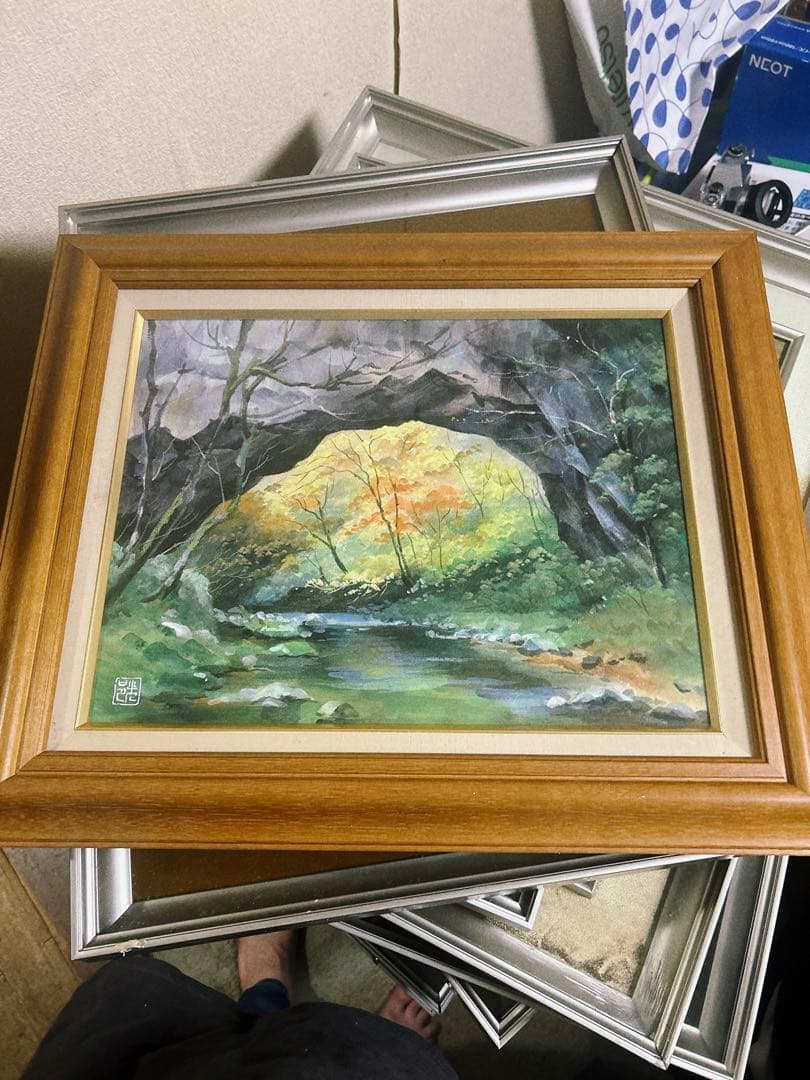 日本画　風景画　額縁入り　飾り絵