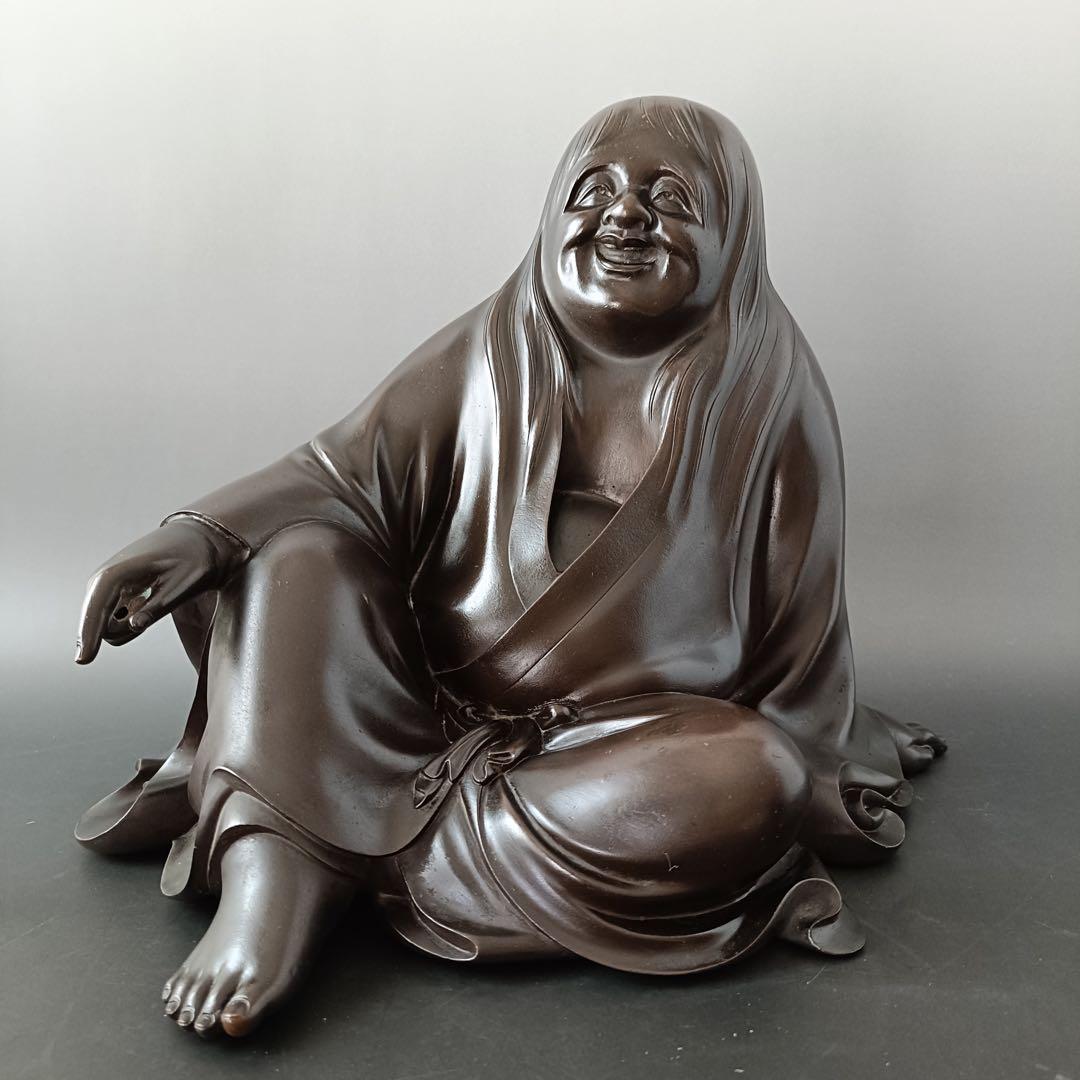 津田真瑞作　『猩々床置』　【共箱付(ラベル入) 】　　時代金工 銅製